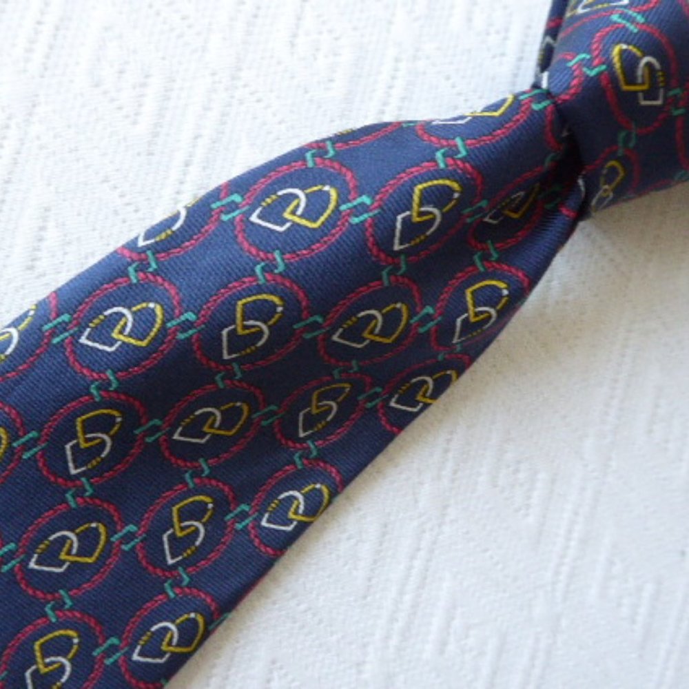 VITALI Italy 100% SILK TIE made in Italy navy blue red gold equestrian classic